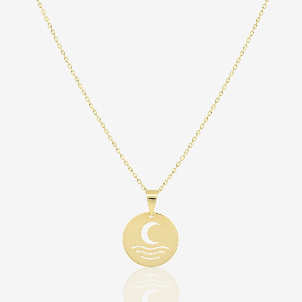 Moon and Sea Coin Necklace - 18k Gold - Ly