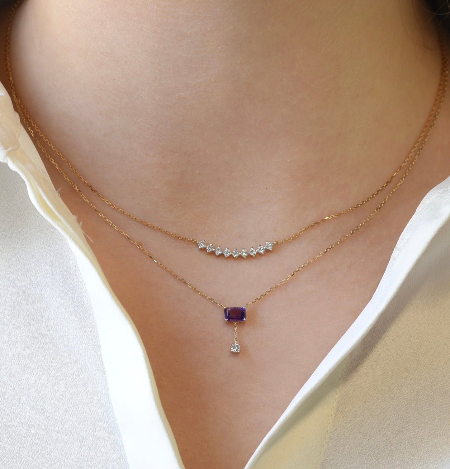Noel Necklace in Diamond and Sapphire - 18k Gold - Lynor
