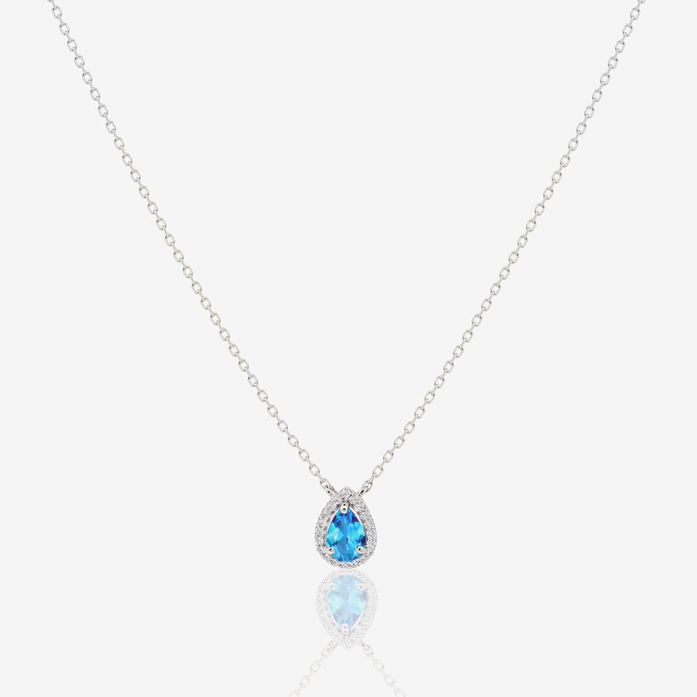 Pear Necklace in Diamond and Blue Topaz - 18k Gold - Ly