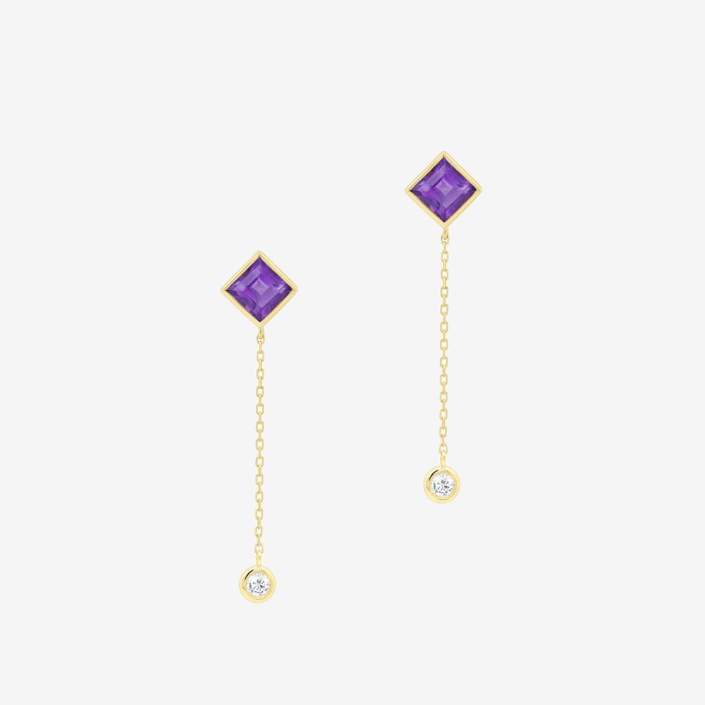 Princess Earrings in Amethyst & Diamond Drop - 18k Gold - Ly