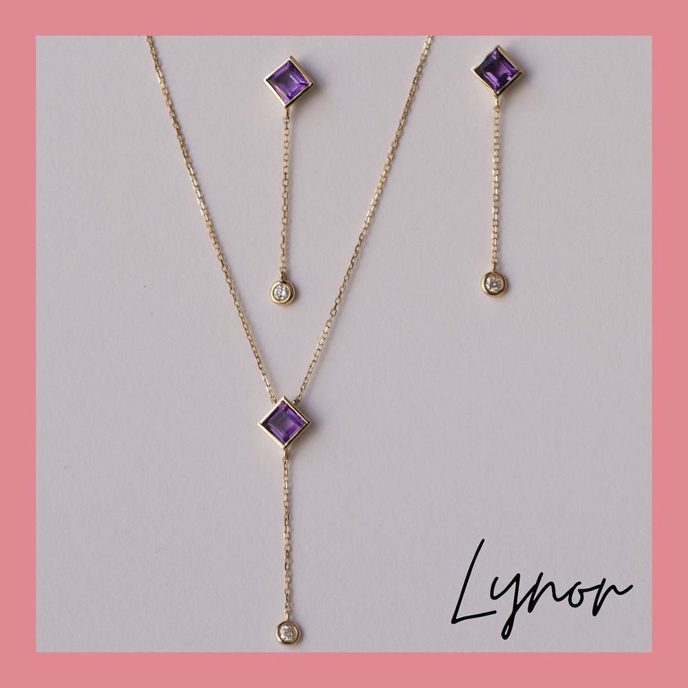 Princess Earrings in Amethyst & Diamond Drop - 18k Gold - Ly