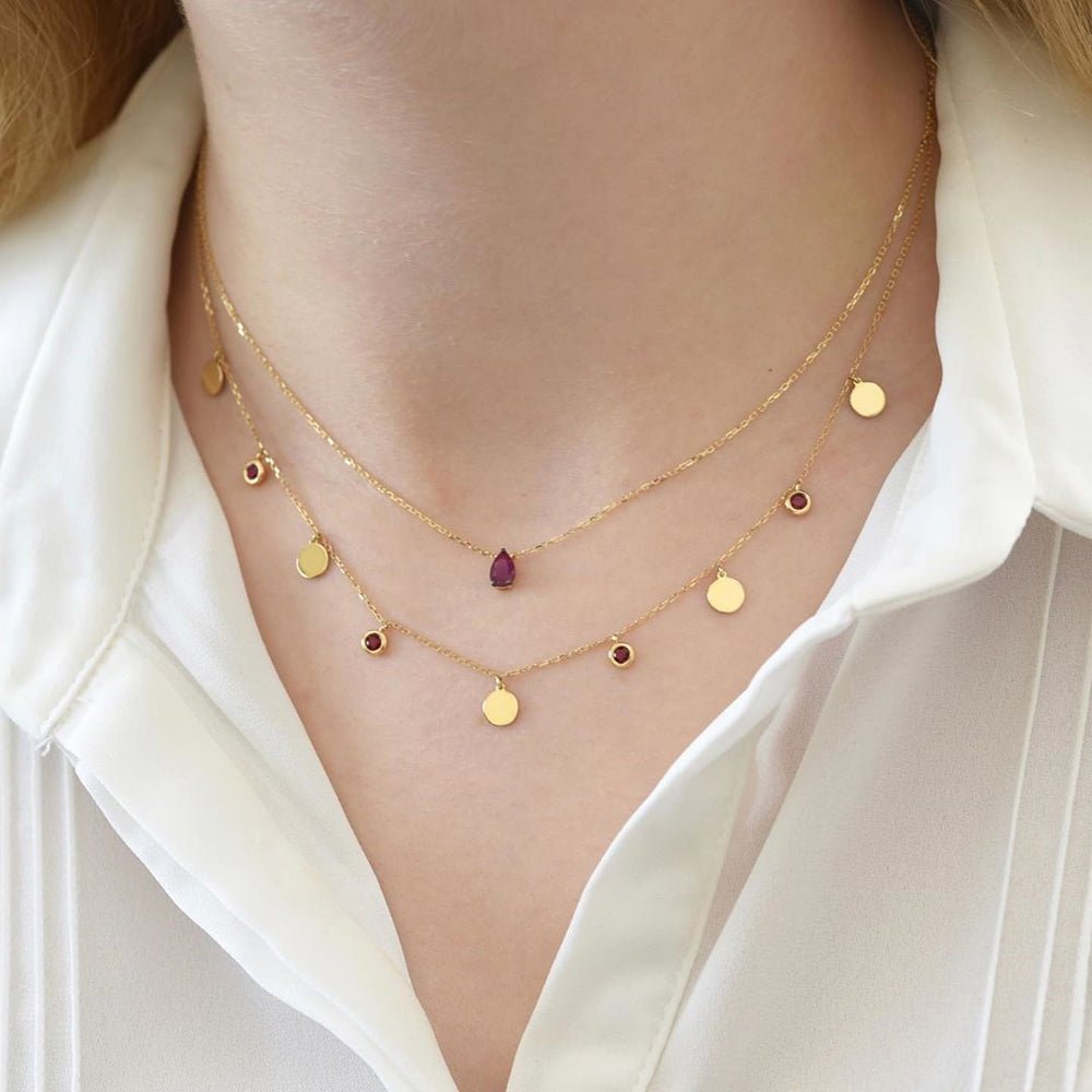 Ruby Pear Necklace - 18k Gold - Ly