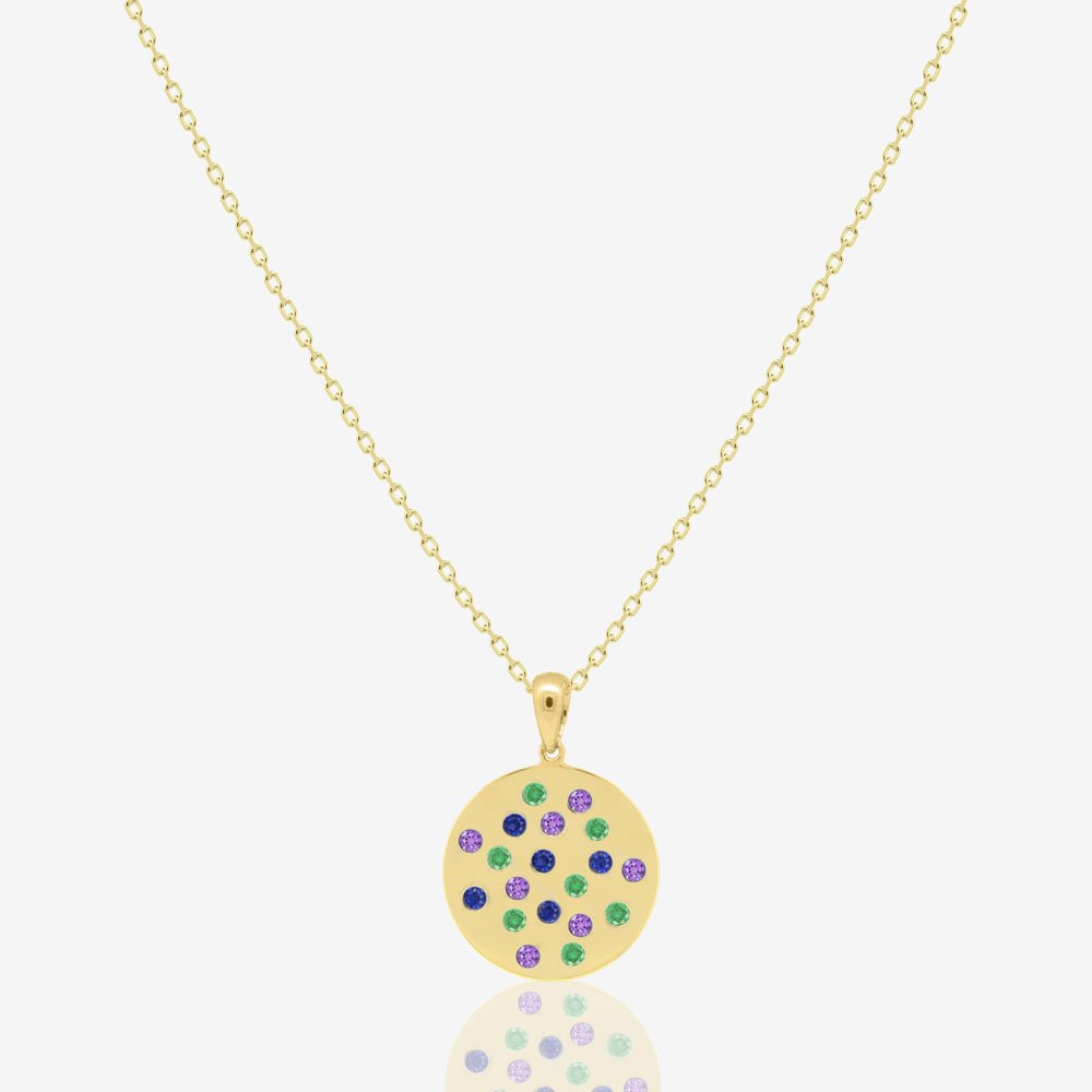 Sira Coin Necklace in Emerald, Amethyst and Sapphire - 18k Gold - Ly