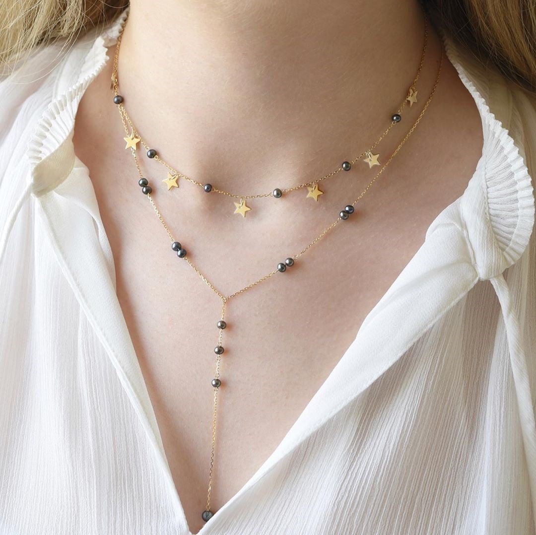 Stars Bracelet in Black Pearl - 18k Gold - Ly