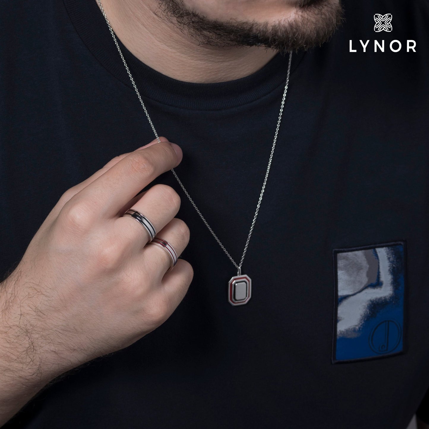 Ted Ring , Black Enamel - Platinum, for him - 18k Gold - Lynor
