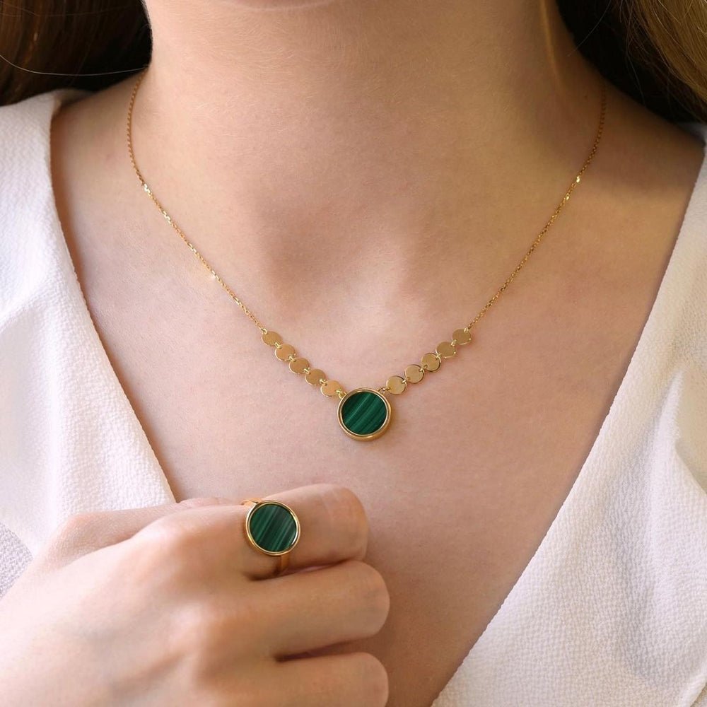 Tigri Lunas Necklace in Green Malachite - 18k Gold - Ly