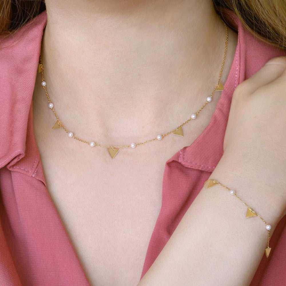 Triangles Bracelet in Pearl - 18k Gold - Ly