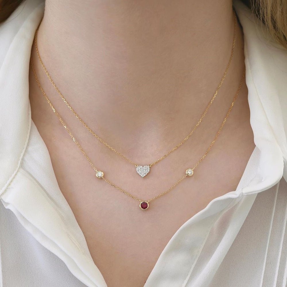 Trio Gem Necklace in Diamond and Ruby - 18k Gold - Ly