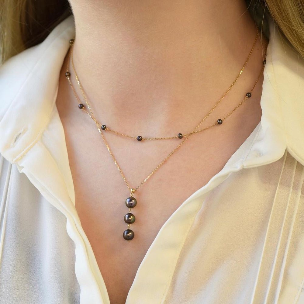 Triple Black Pearl Necklace - 18k Gold - Ly