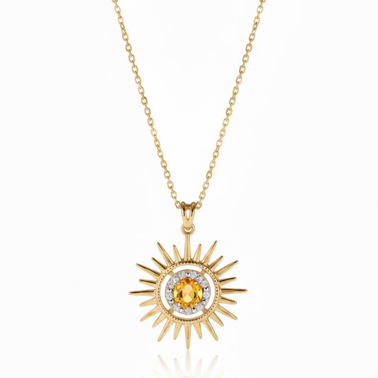 Aurore Sun Necklace in Diamond and Citrine