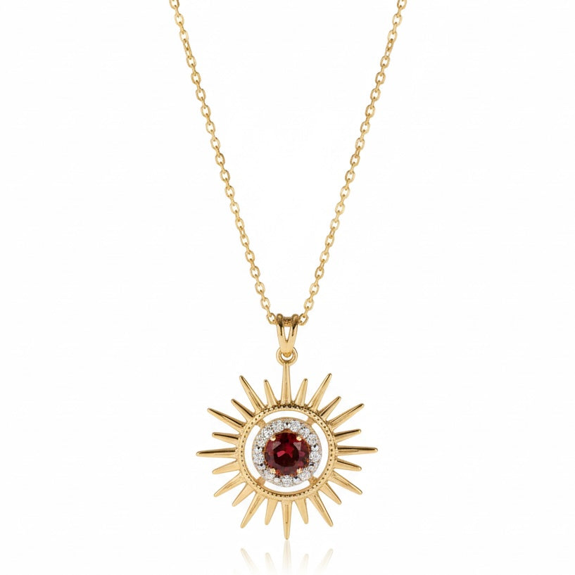Aurore Sun Necklace in Diamond and Garnet