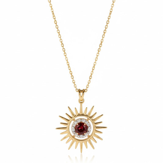 Aurore Sun Necklace in Diamond and Garnet