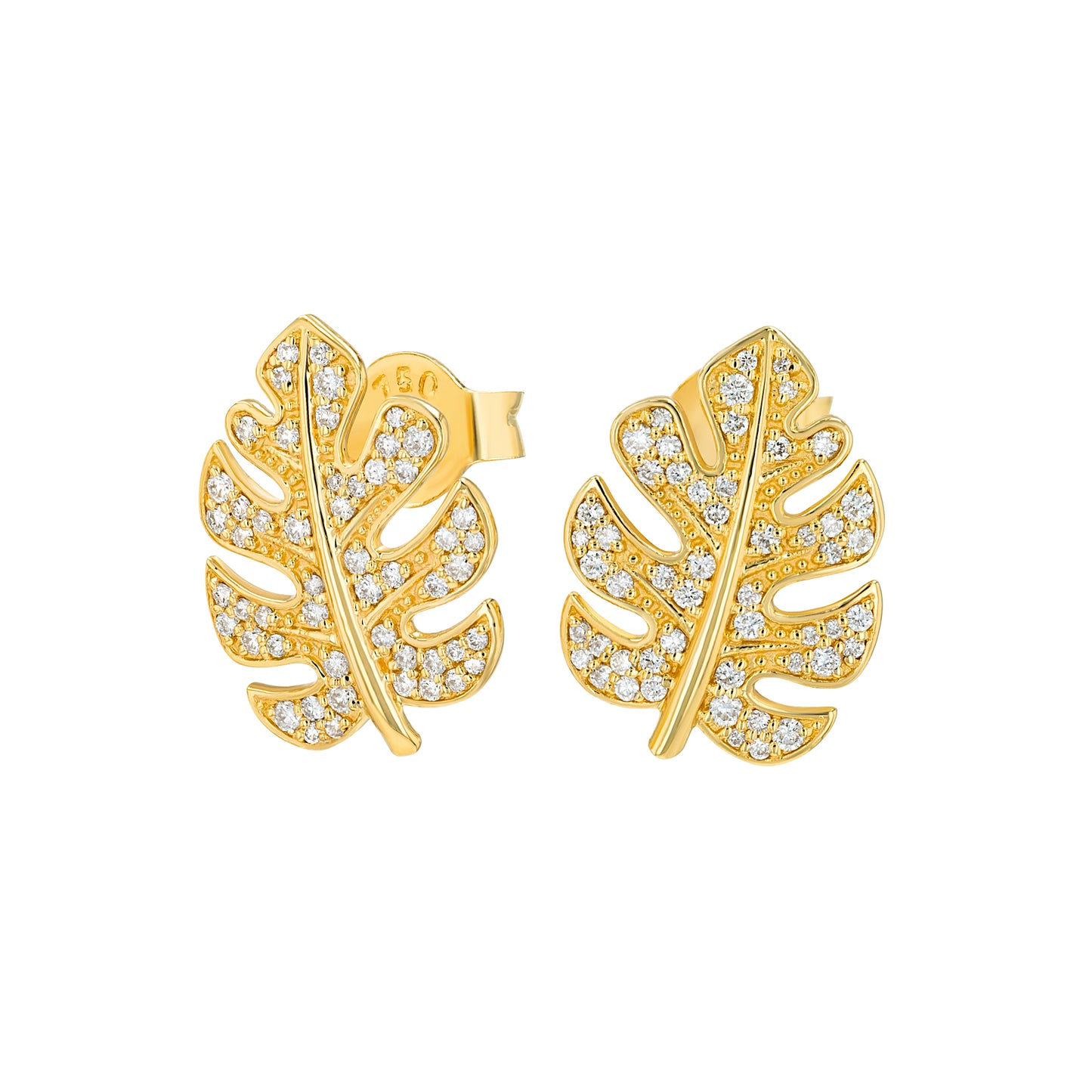 Monstera Stud Earrings in Diamond