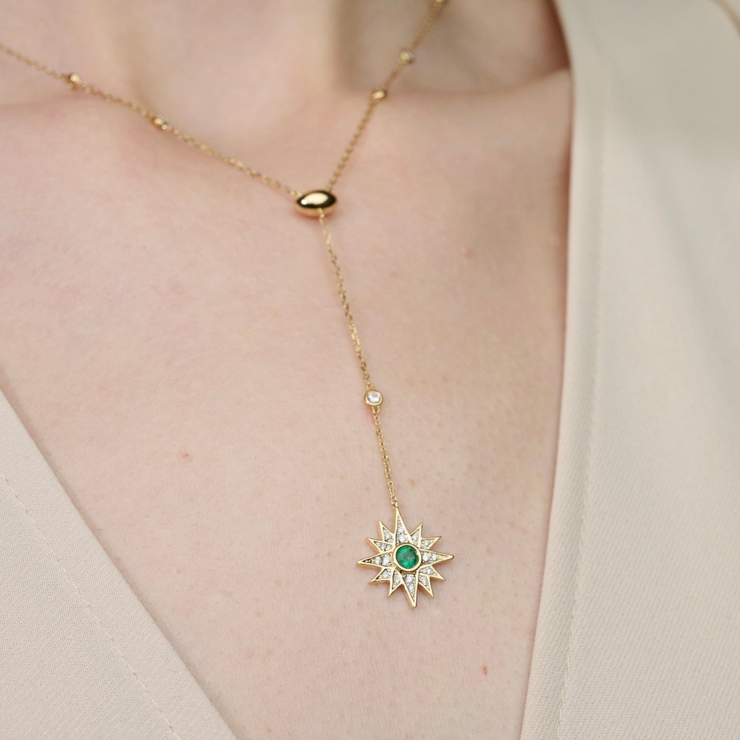 Astra Lariat Necklace in Diamond and Emerald
