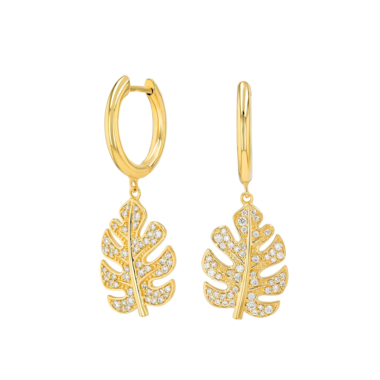 Monstera Hoop Earrings in Diamond