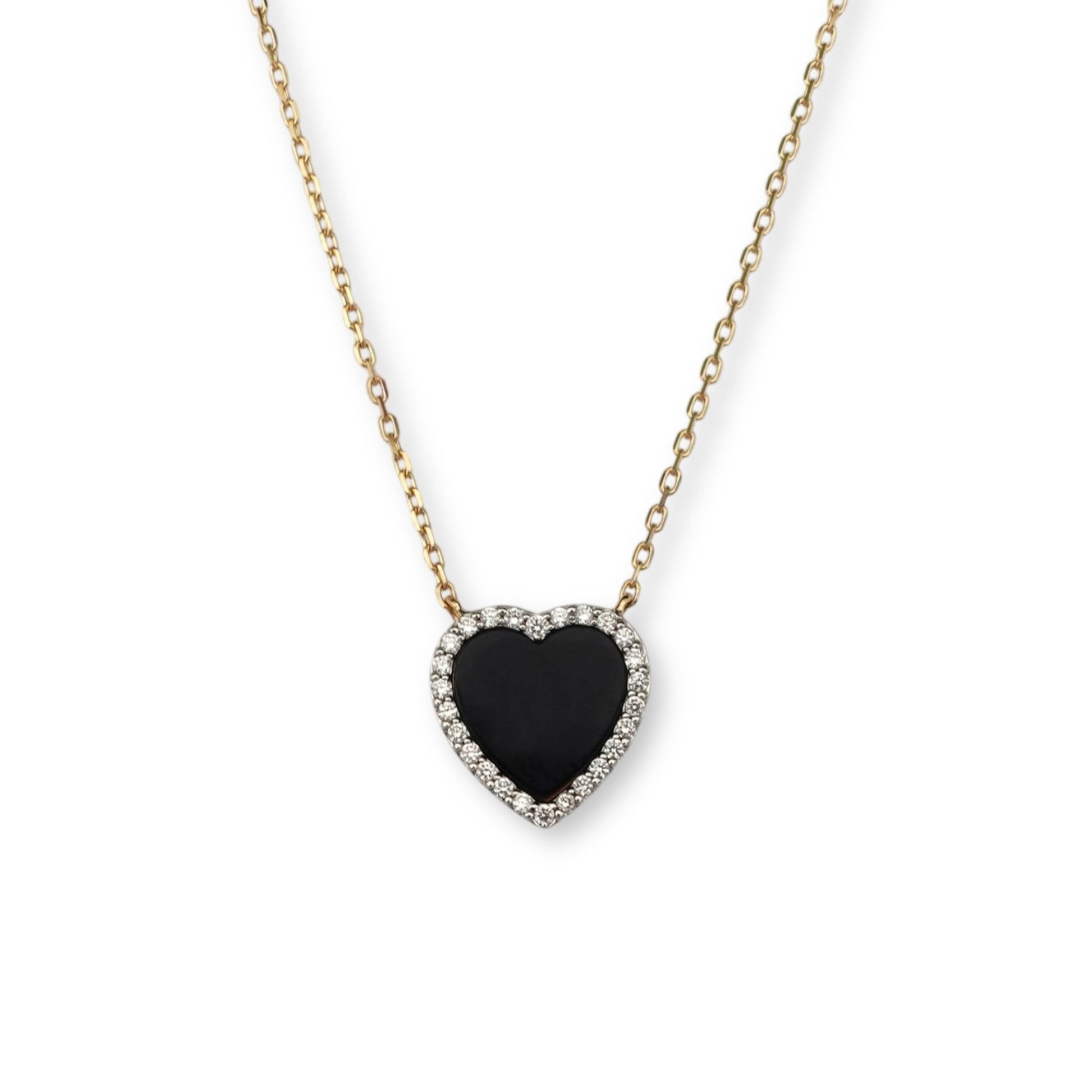 Agathe Heart Necklace in Diamond & Onyx - 18k Gold - Lynor