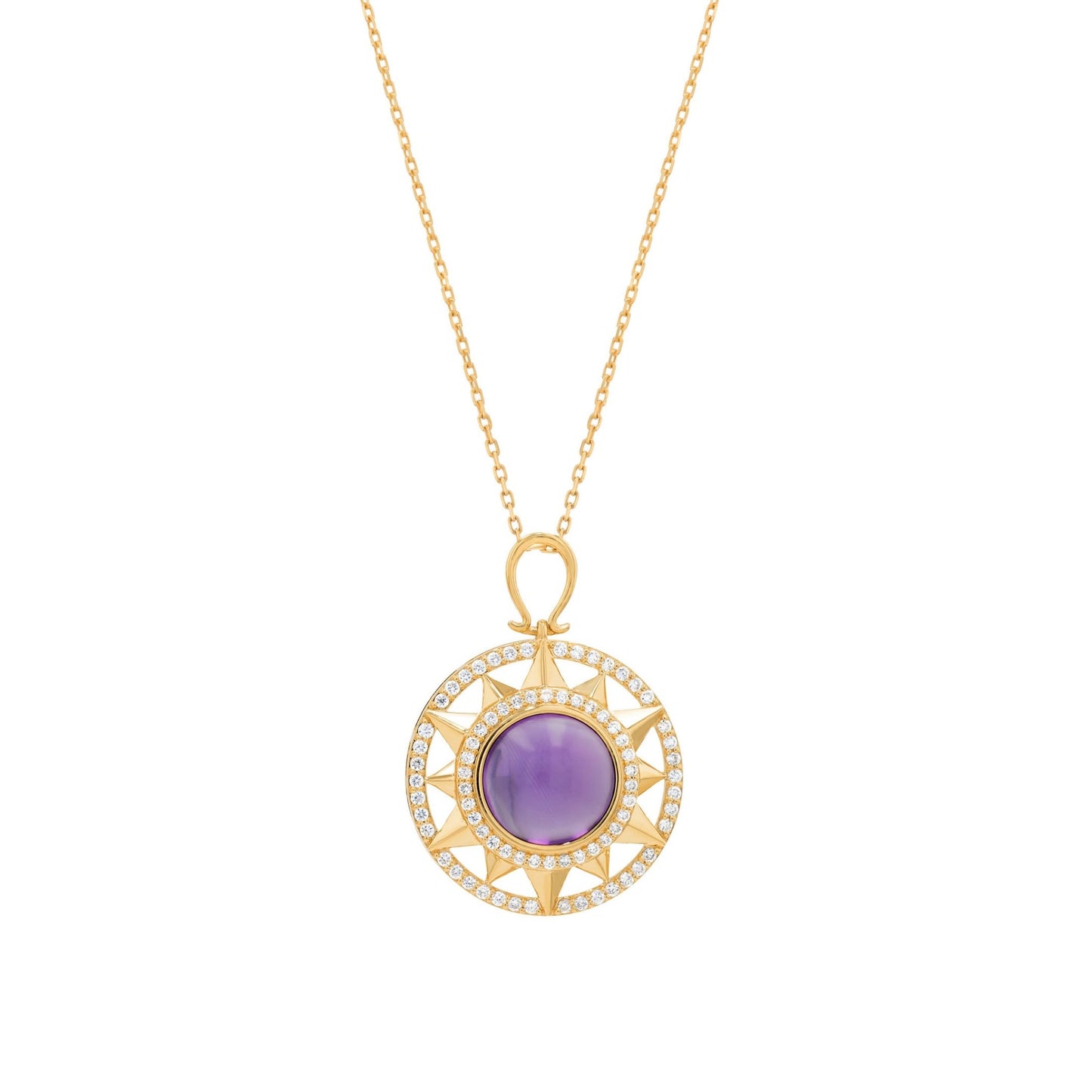 Astra Cabochon Necklace in Diamond and Amethyst - 18k Gold - Lynor