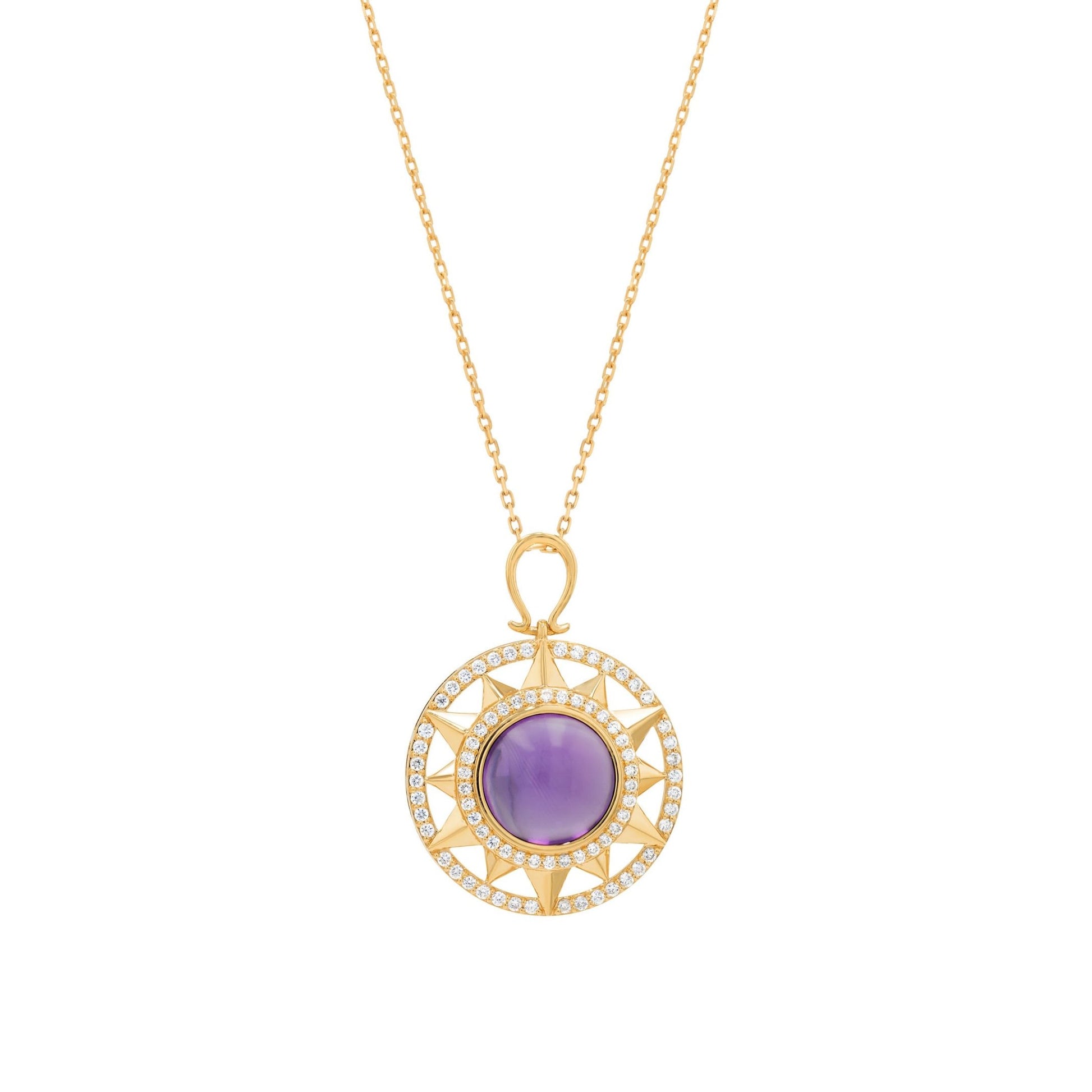 Astra Cabochon Necklace in Diamond and Amethyst - 18k Gold - Lynor