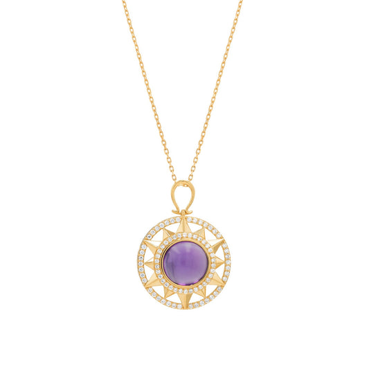Astra Cabochon Necklace in Diamond and Amethyst - 18k Gold - Lynor