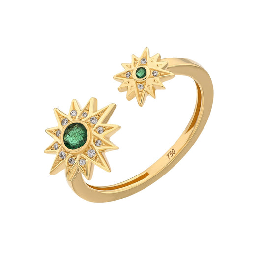 Astra Duo Ring in Diamond and Emerald - 18k Gold - Lynor