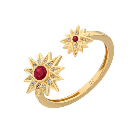 Astra Duo Ring in Diamond and Ruby - 18k Gold - Lynor