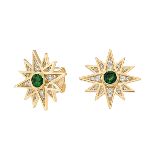 Astra Earrings in Diamond and Emerald - 18k Gold - Lynor