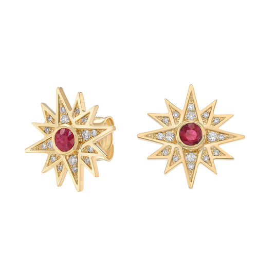 Astra Earrings in Diamond and Ruby - 18k Gold - Lynor