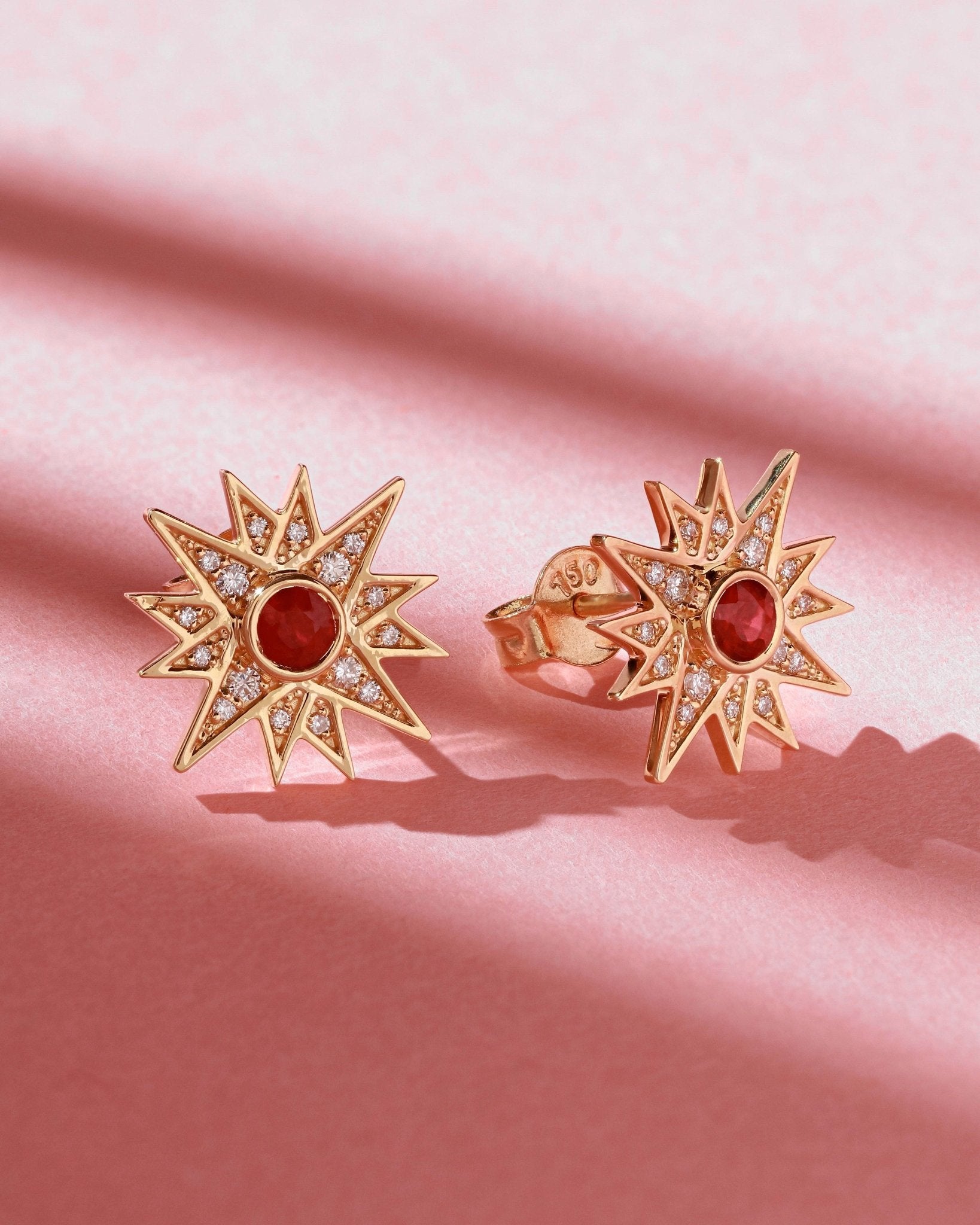 Astra Earrings in Diamond and Ruby - 18k Gold - Lynor