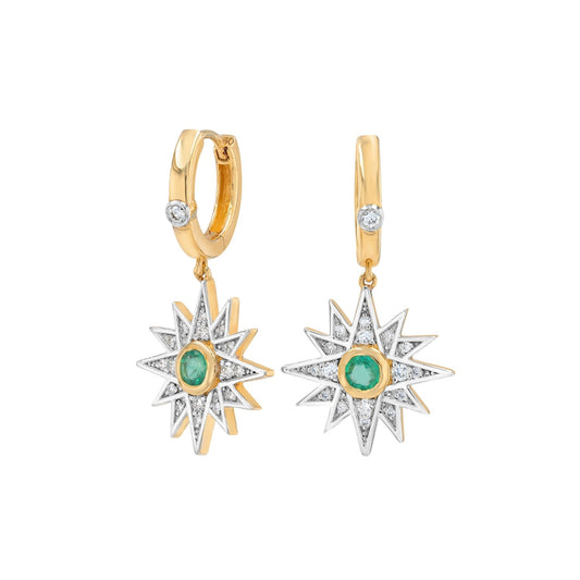 Astra Hoop Earrings in Diamond and Emerald - 18k Gold - Lynor