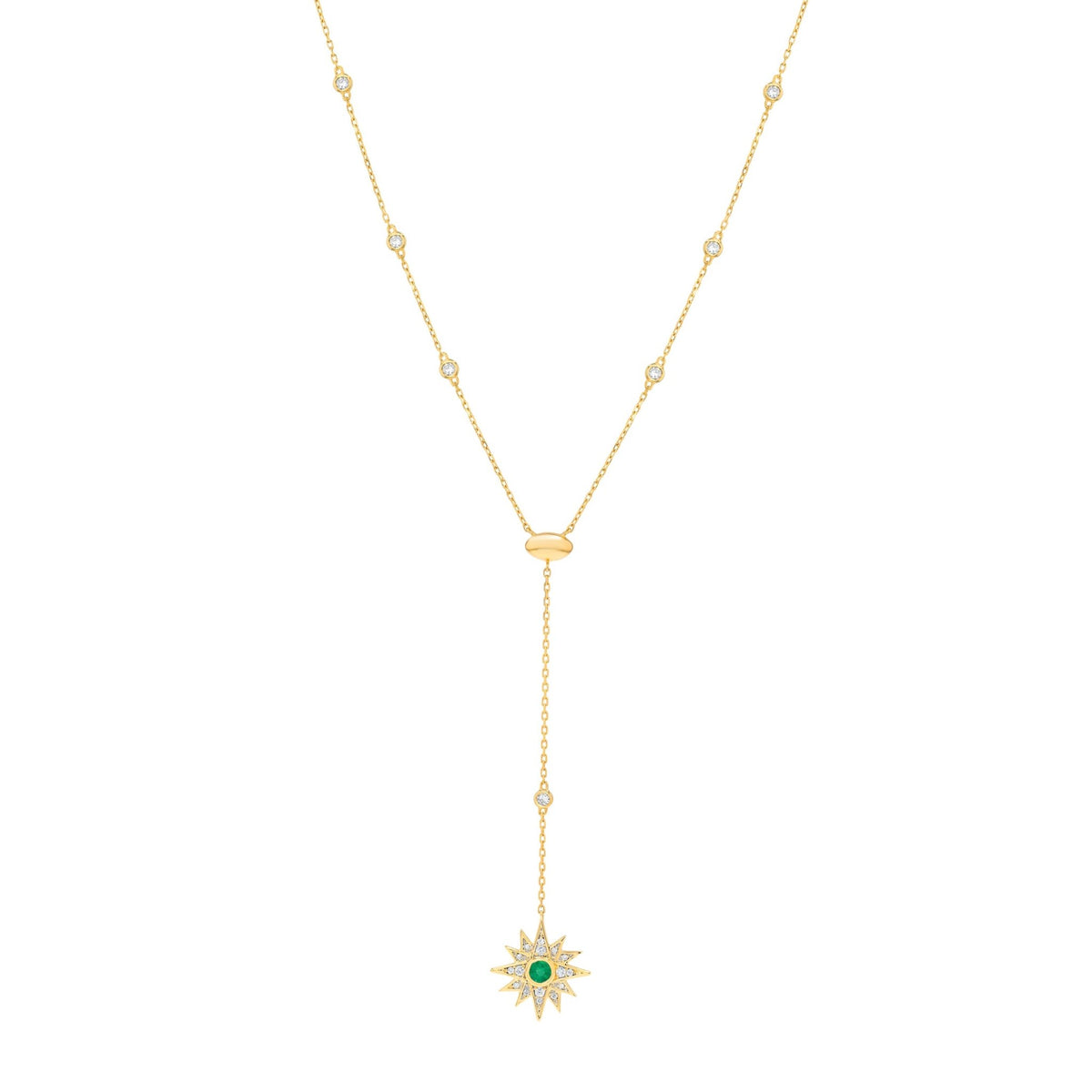 Astra Lariat Necklace in Diamond and Emerald - 18k Gold - Lynor