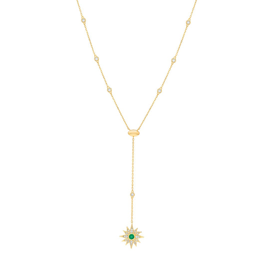 Astra Lariat Necklace in Diamond and Emerald - 18k Gold - Lynor