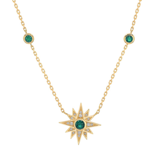 Astra Necklace in Diamond and Emerald - 18k Gold - Lynor