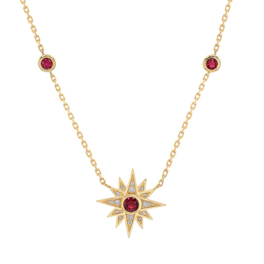 Astra Necklace in Diamond and Ruby - 18k Gold - Lynor