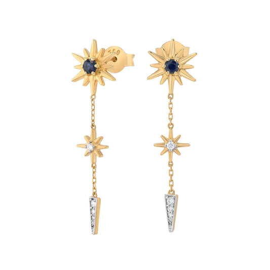 Astra Nova Earrings in Diamond and Sapphire - 18k Gold - Lynor