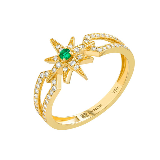 Astra Nova Ring in Diamond and Emerald - 18k Gold - Lynor