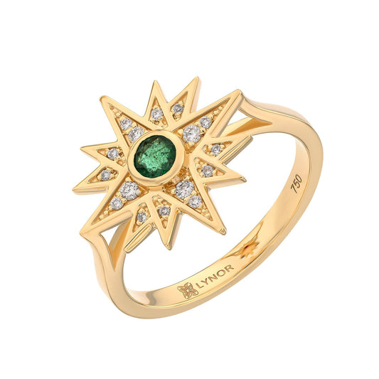 Astra Ring in Diamond and Emerald - 18k Gold - Lynor