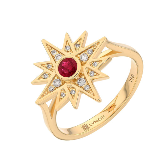 Astra Ring in Diamond and Ruby - 18k Gold - Lynor