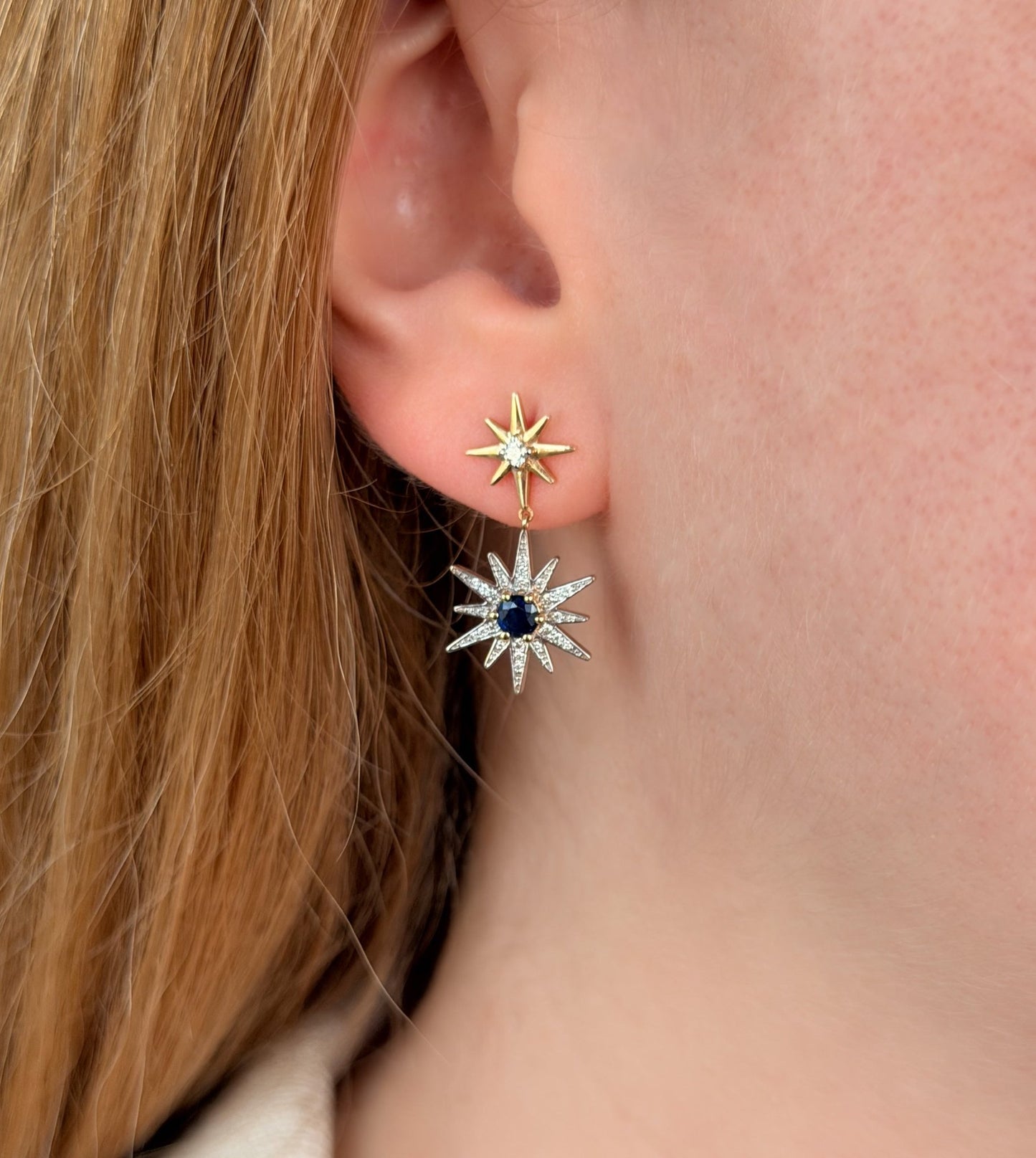 Astra Solis Earrings in Diamond and Sapphire - 18k Gold - Lynor