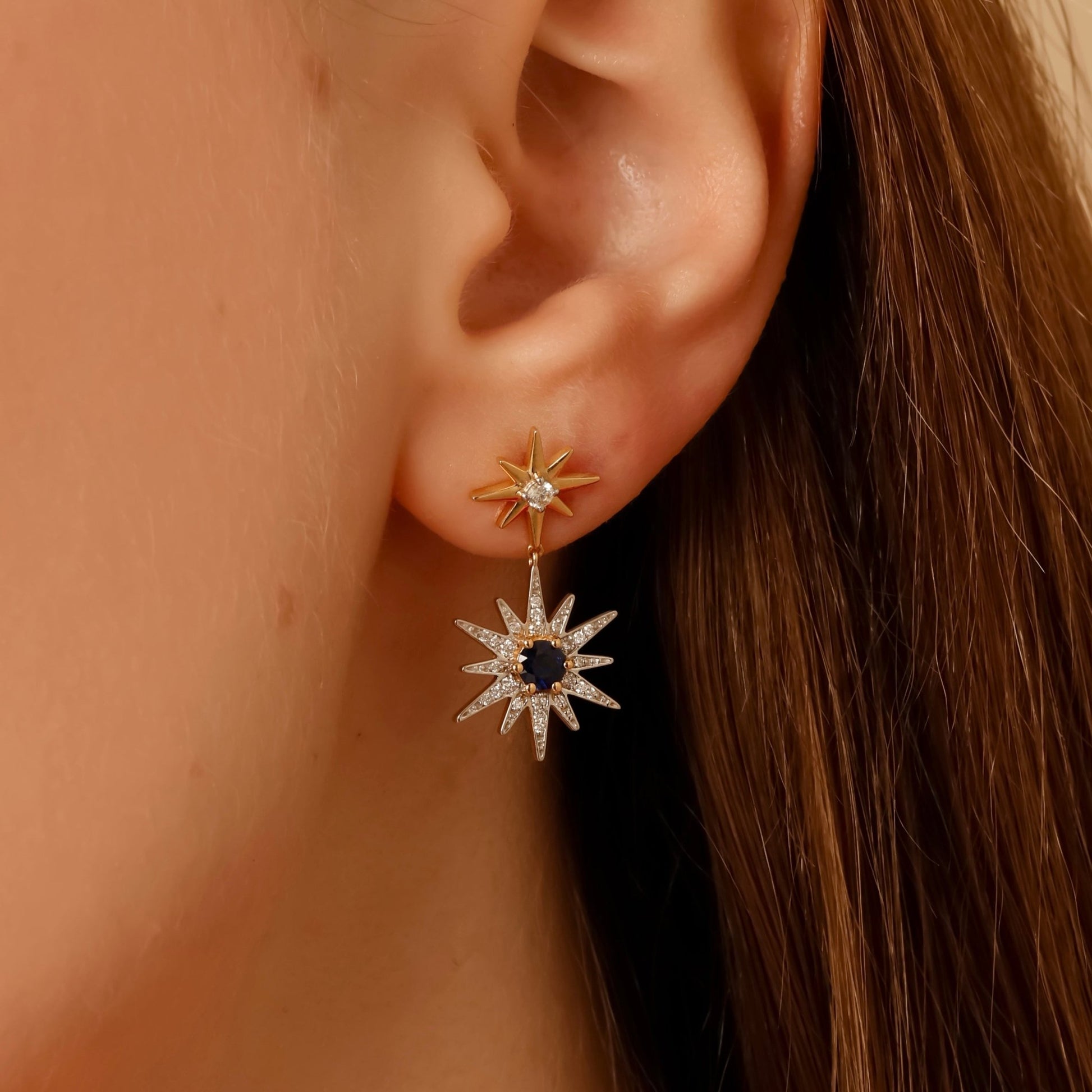 Astra Solis Earrings in Diamond and Sapphire - 18k Gold - Lynor