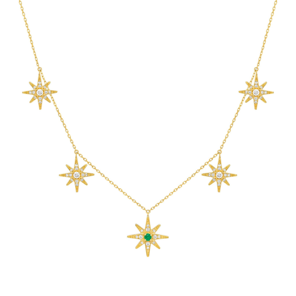 Astra Solis Necklace in Diamond and Emerald - 18k Gold - Lynor