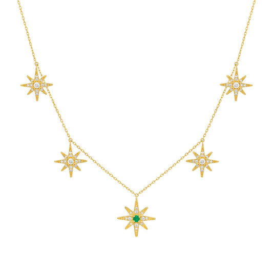 Astra Solis Necklace in Diamond and Emerald - 18k Gold - Lynor