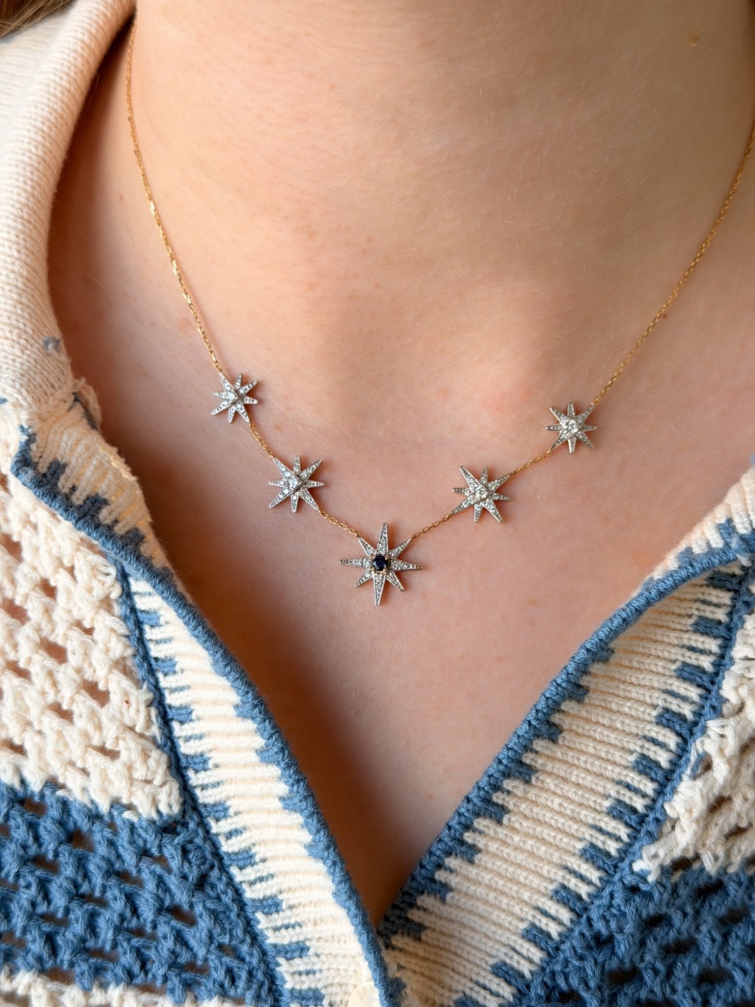 Astra Solis Necklace in Diamond and Sapphire - 18k Gold - Lynor