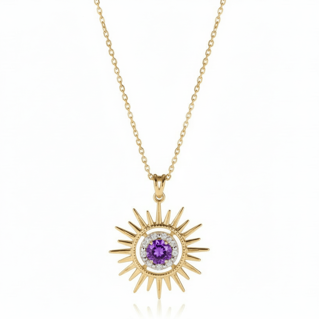 Aurore Sun Necklace in Diamond and Amethyst - 18k Gold - Lynor