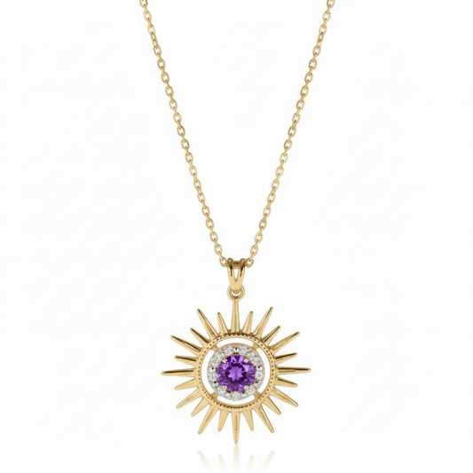 Aurore Sun Necklace in Diamond and Amethyst - 18k Gold - Lynor