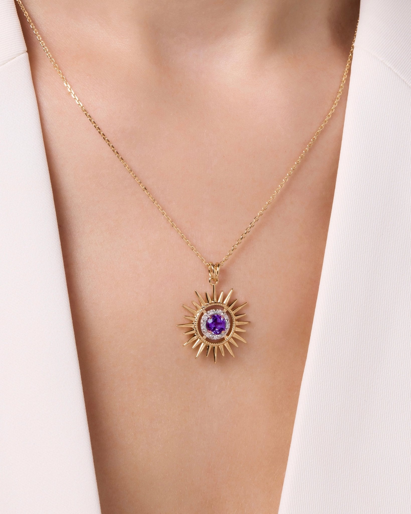Aurore Sun Necklace in Diamond and Amethyst - 18k Gold - Lynor