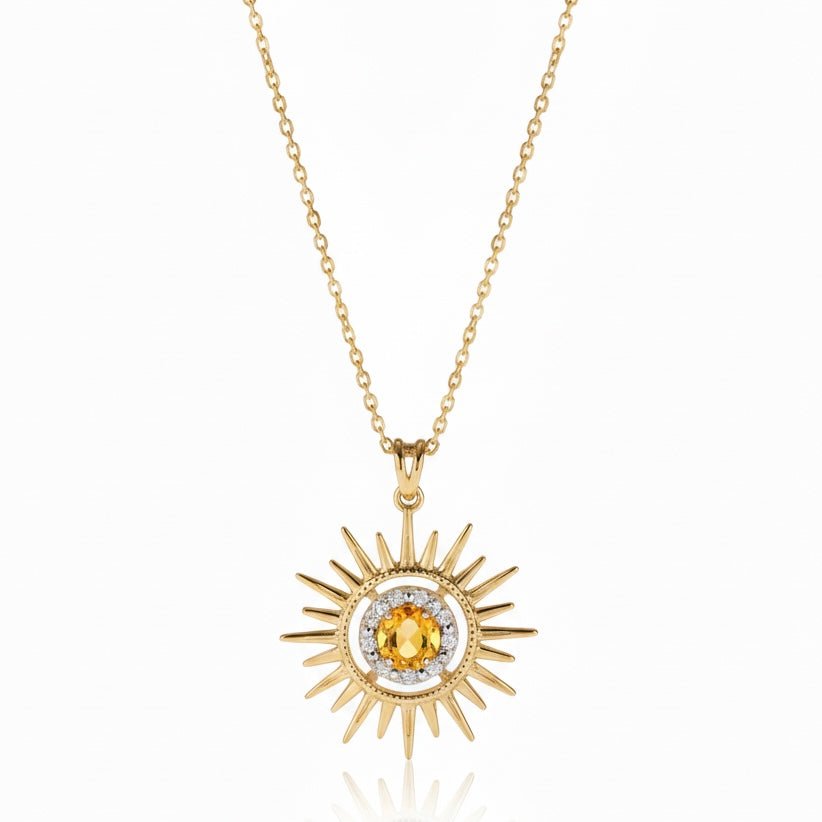 Aurore Sun Necklace in Diamond and Citrine - 18k Gold - Lynor