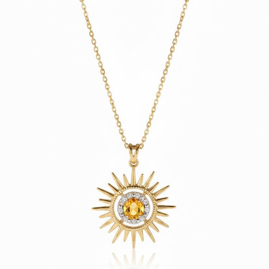 Aurore Sun Necklace in Diamond and Citrine - 18k Gold - Lynor