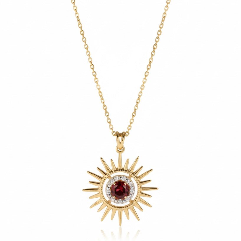 Aurore Sun Necklace in Diamond and Garnet - 18k Gold - Lynor