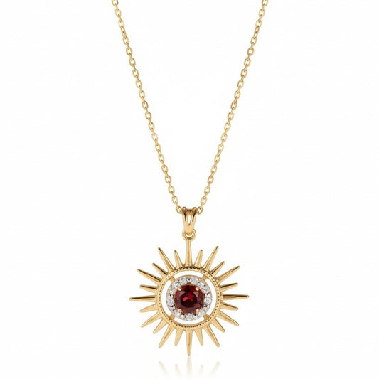 Aurore Sun Necklace in Diamond and Garnet - 18k Gold - Lynor