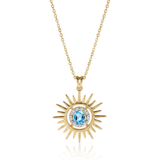 Aurore Sun Necklace in Diamond and Topaz - 18k Gold - Lynor
